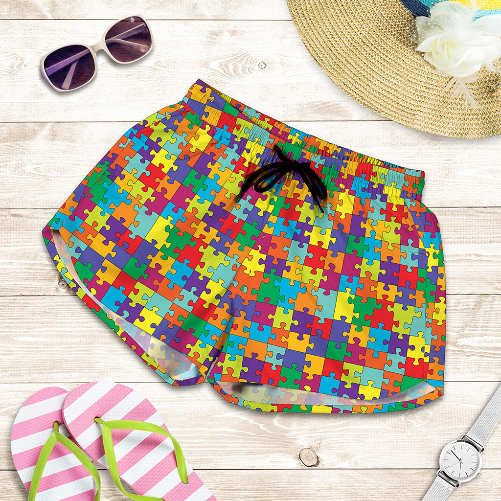Colorful Autism Awareness Puzzle Print Women's Shorts