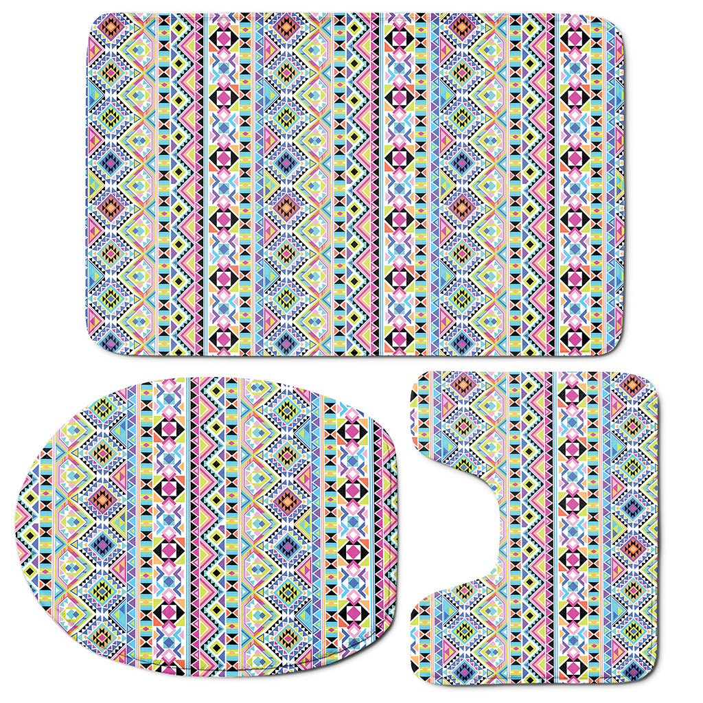 Colorful Aztec Geometric Pattern Print 3 Piece Bath Mat Set