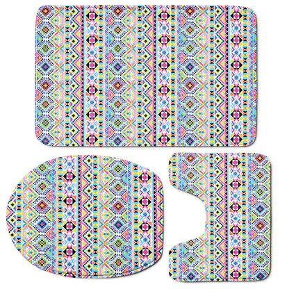 Colorful Aztec Geometric Pattern Print 3 Piece Bath Mat Set
