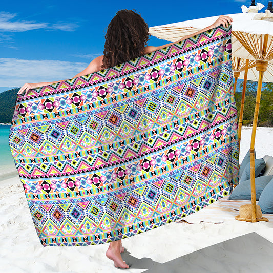Colorful Aztec Geometric Pattern Print Beach Sarong Wrap