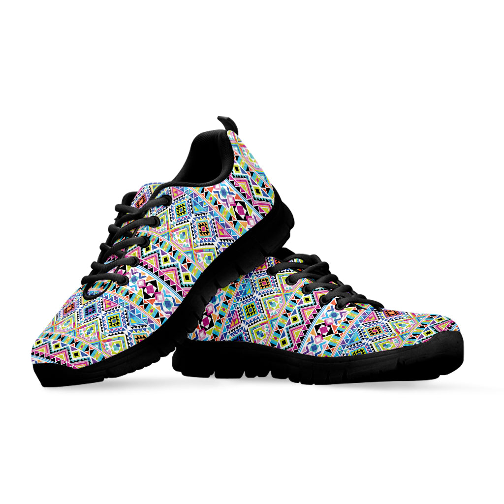 Colorful Aztec Geometric Pattern Print Black Sneakers