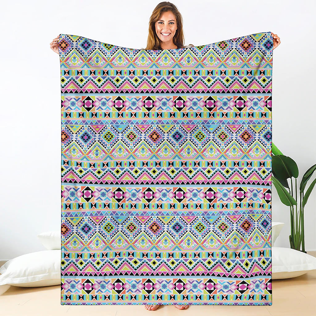 Colorful Aztec Geometric Pattern Print Blanket