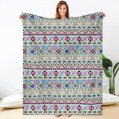 Colorful Aztec Geometric Pattern Print Blanket