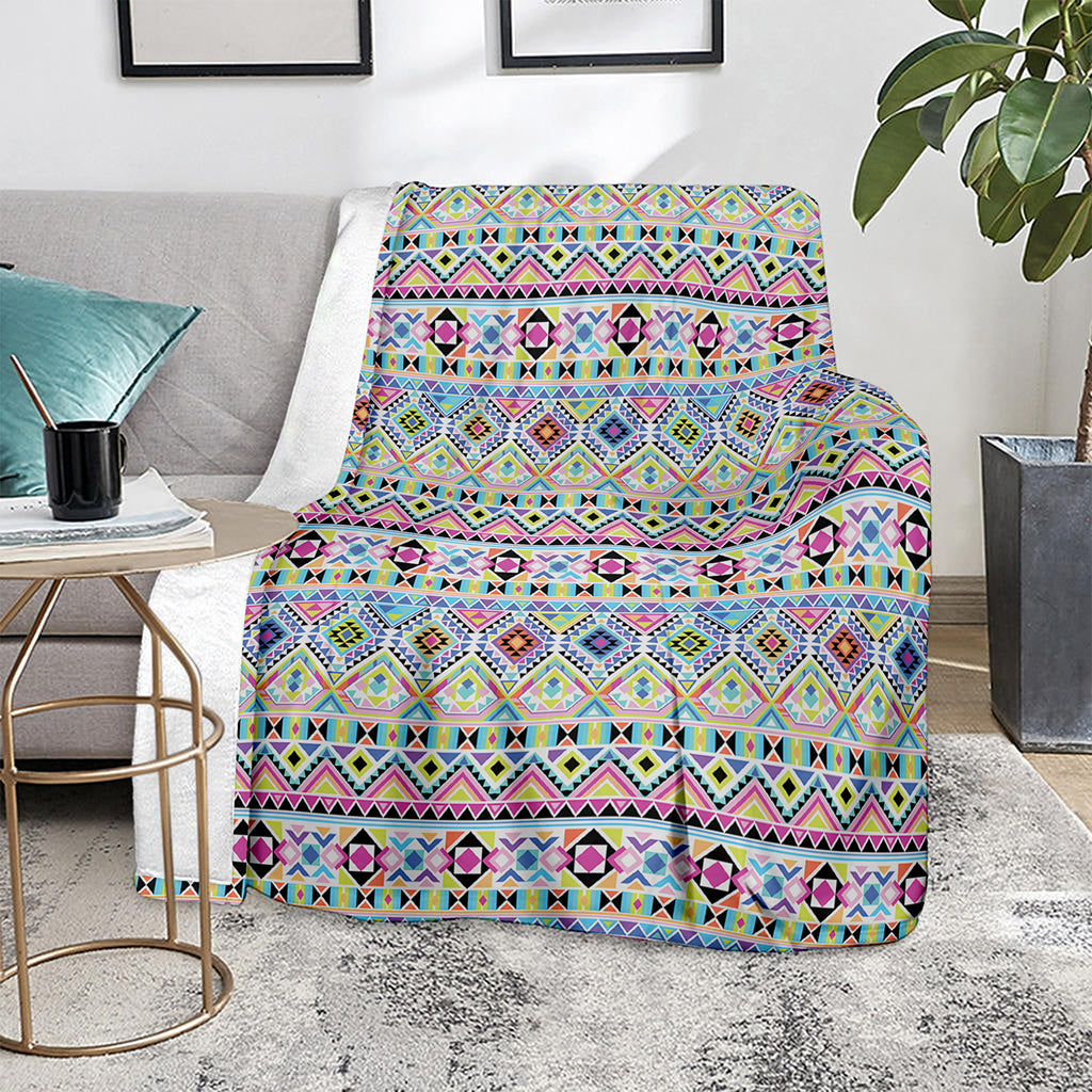 Colorful Aztec Geometric Pattern Print Blanket