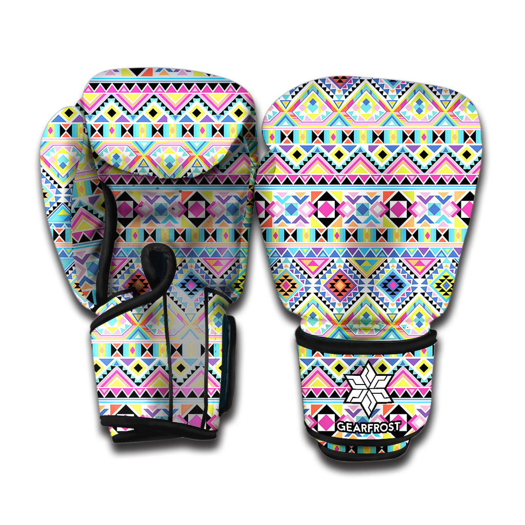 Colorful Aztec Geometric Pattern Print Boxing Gloves