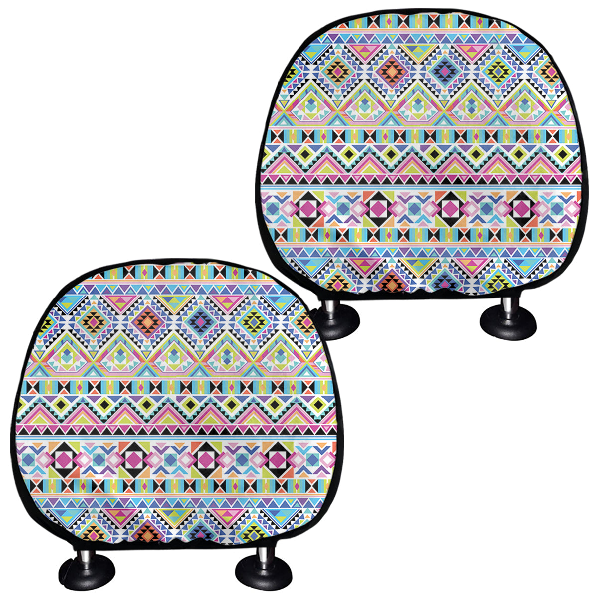 Colorful Aztec Geometric Pattern Print Car Headrest Covers