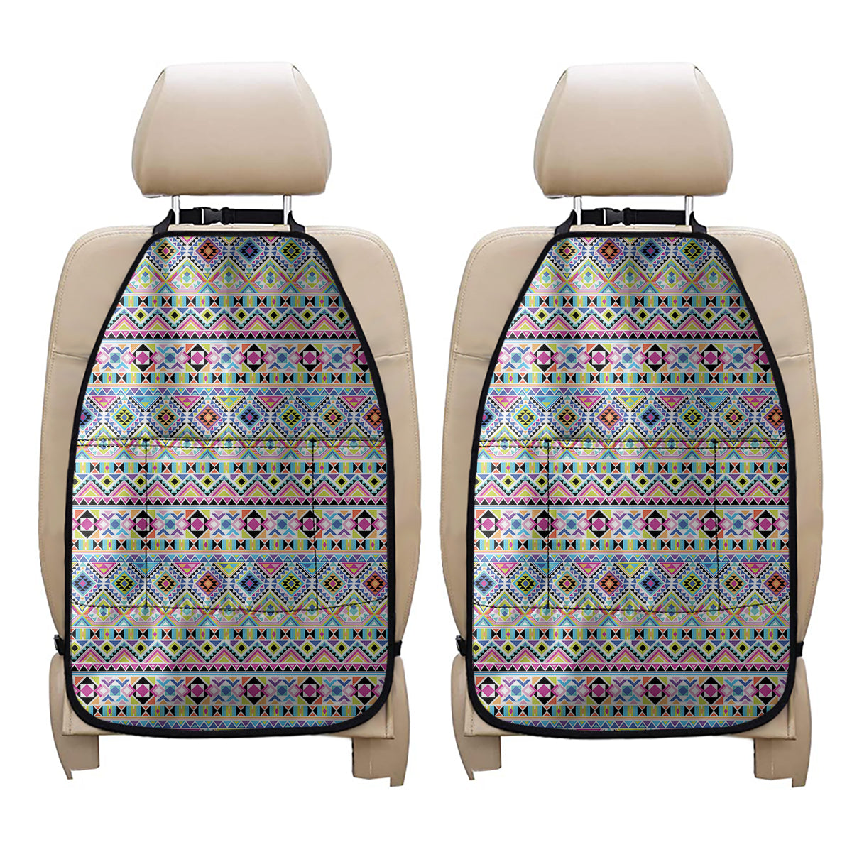 Colorful Aztec Geometric Pattern Print Car Seat Organizers