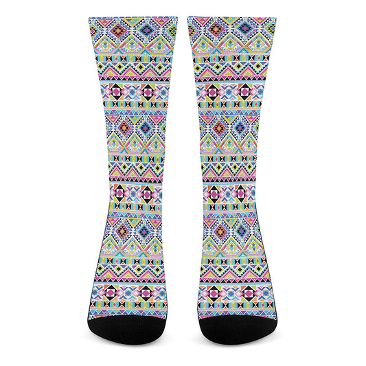 Colorful Aztec Geometric Pattern Print Crew Socks