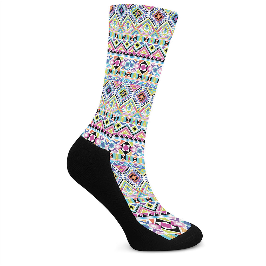 Colorful Aztec Geometric Pattern Print Crew Socks