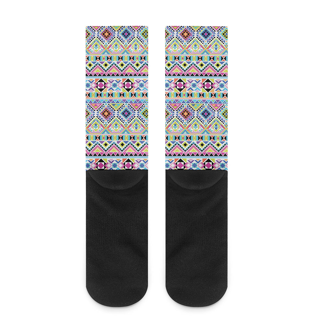 Colorful Aztec Geometric Pattern Print Crew Socks