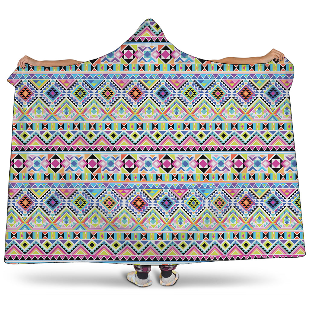 Colorful Aztec Geometric Pattern Print Hooded Blanket