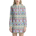 Colorful Aztec Geometric Pattern Print Pullover Hoodie Dress