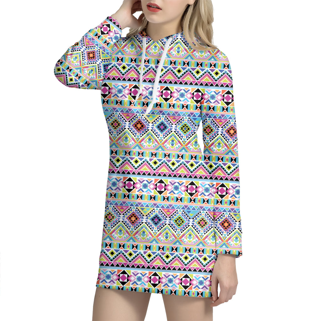 Colorful Aztec Geometric Pattern Print Hoodie Dress