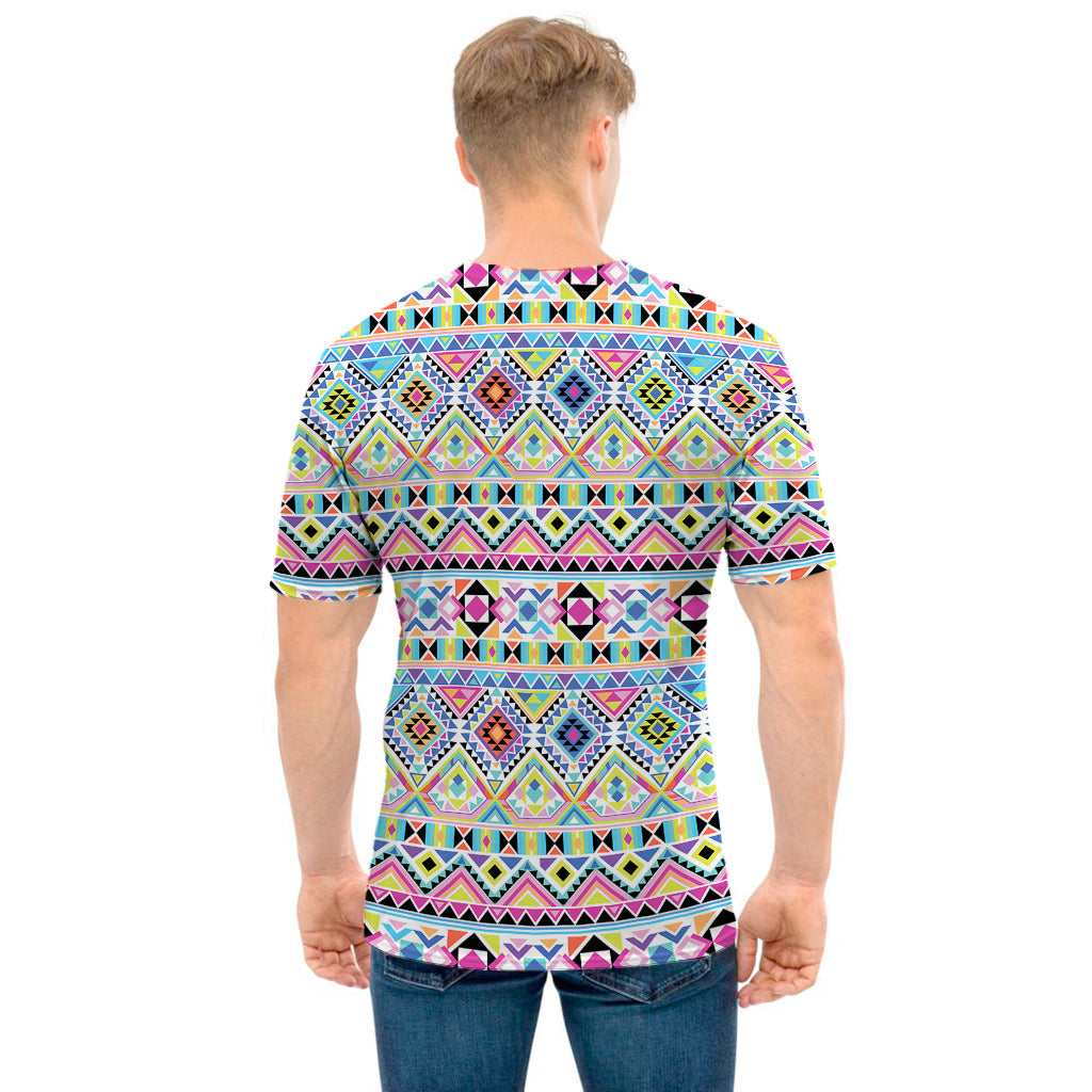 Colorful Aztec Geometric Pattern Print Men's T-Shirt