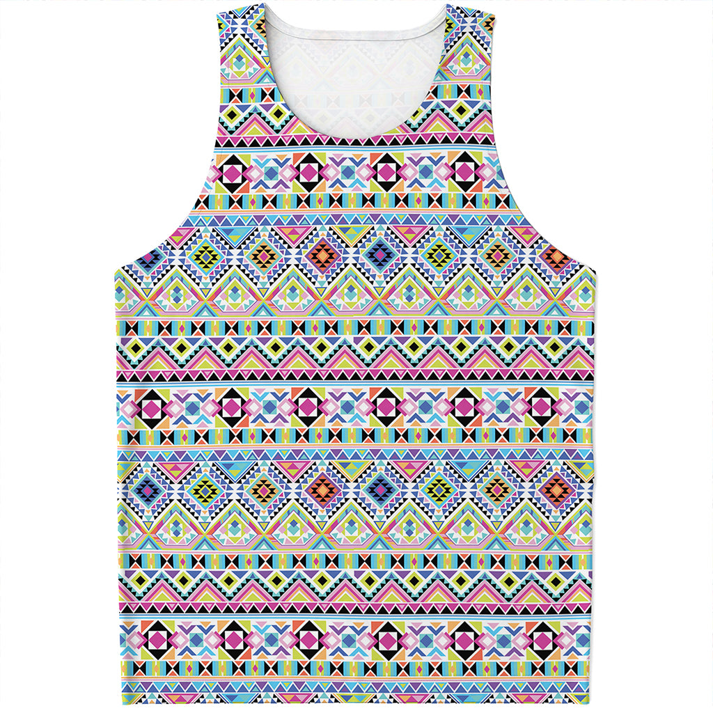 Colorful Aztec Geometric Pattern Print Men's Tank Top