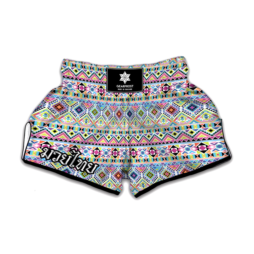 Colorful Aztec Geometric Pattern Print Muay Thai Boxing Shorts