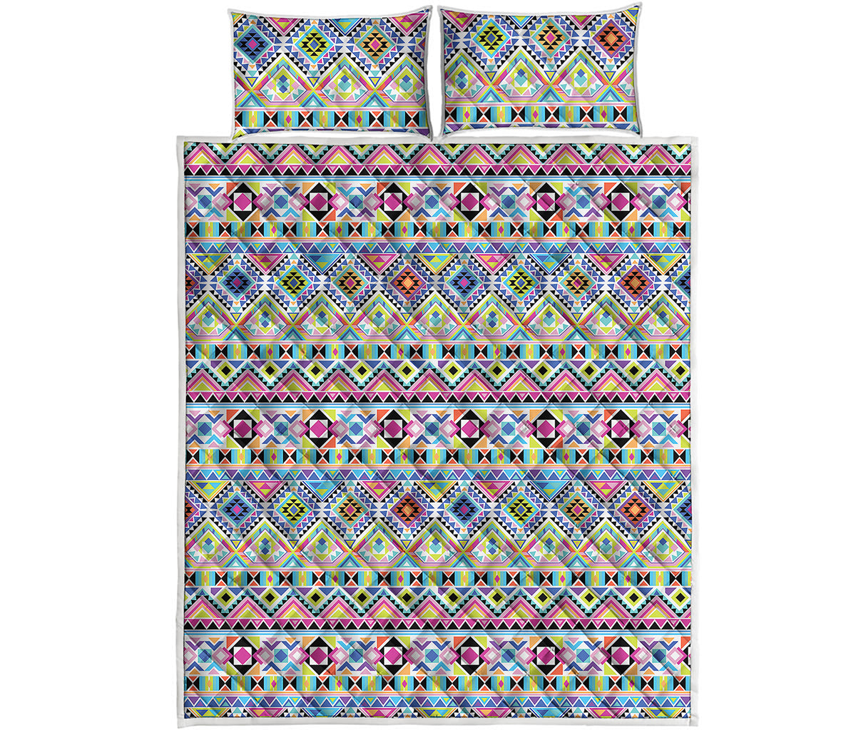 Colorful Aztec Geometric Pattern Print Quilt Bed Set