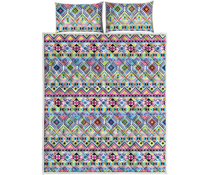Colorful Aztec Geometric Pattern Print Quilt Bed Set