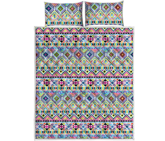 Colorful Aztec Geometric Pattern Print Quilt Bed Set
