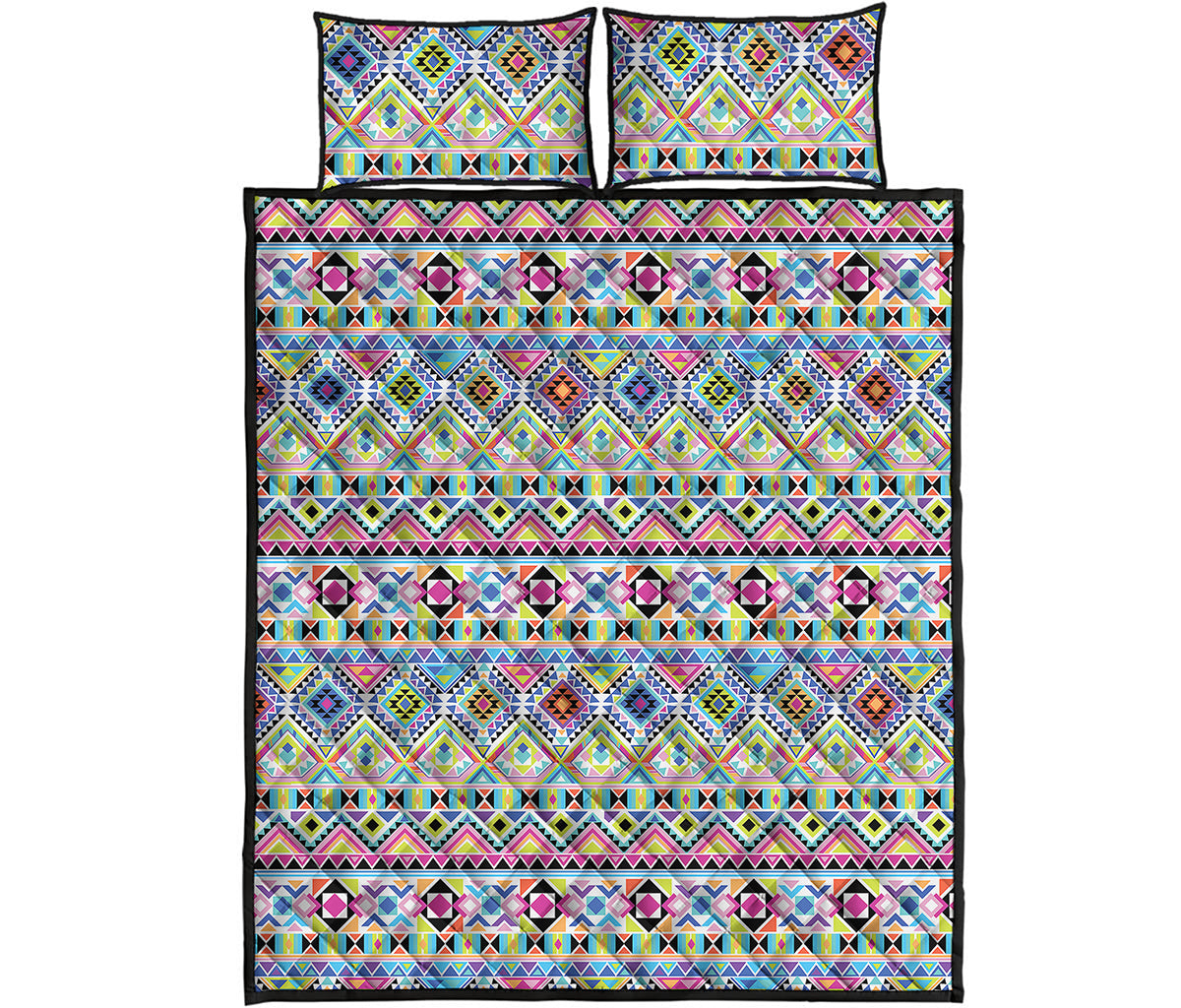 Colorful Aztec Geometric Pattern Print Quilt Bed Set