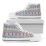 Colorful Aztec Geometric Pattern Print White High Top Shoes