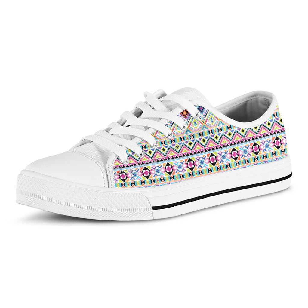 Colorful Aztec Geometric Pattern Print White Low Top Shoes