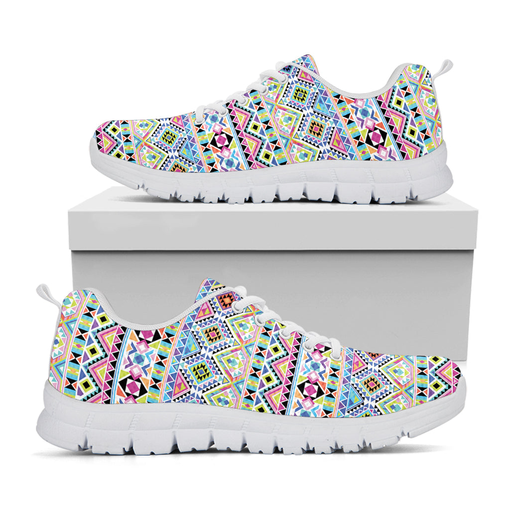 Colorful Aztec Geometric Pattern Print White Sneakers