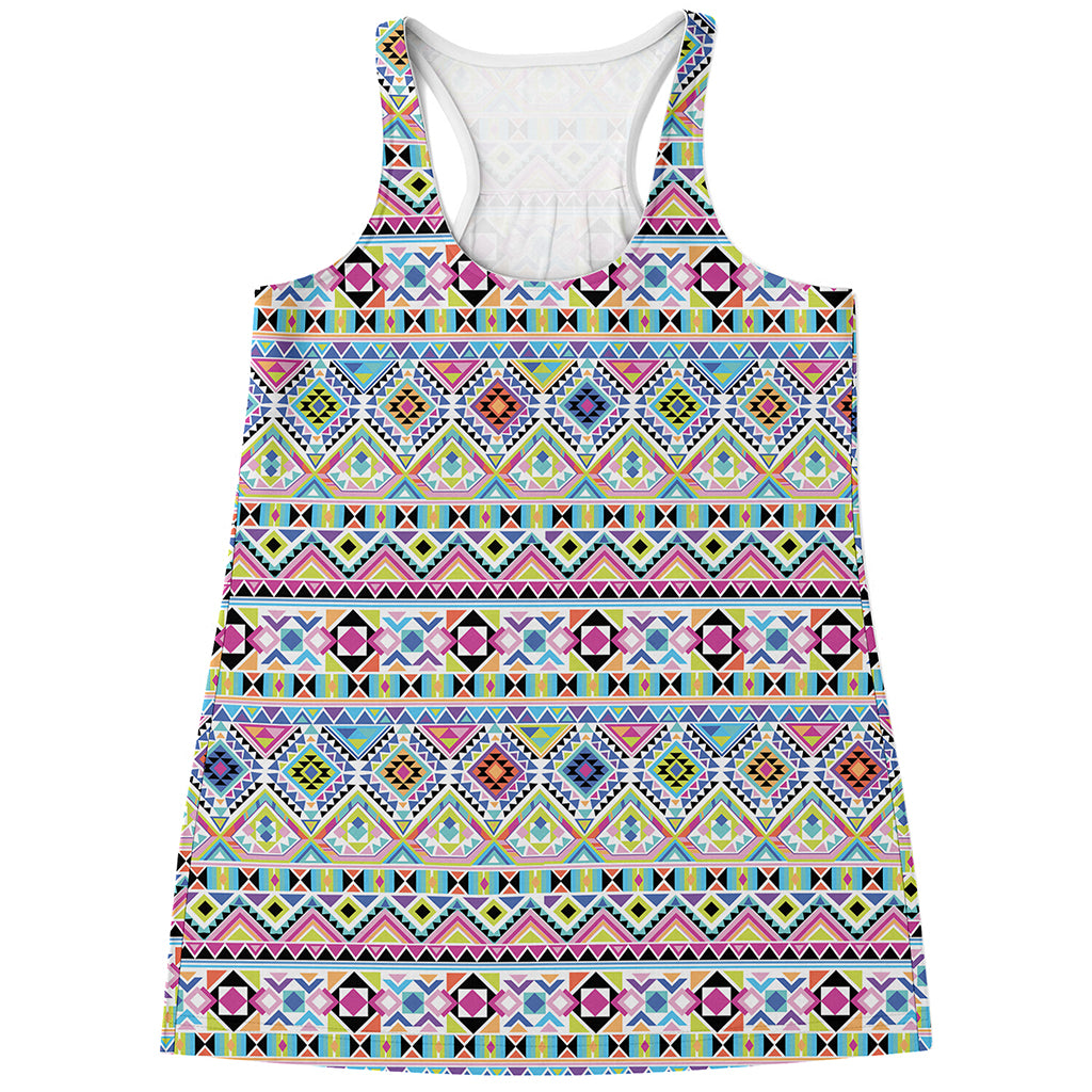 Colorful Aztec Geometric Pattern Print Women's Racerback Tank Top