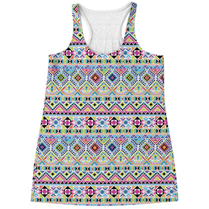 Colorful Aztec Geometric Pattern Print Women's Racerback Tank Top