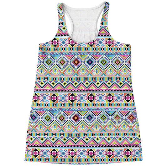 Colorful Aztec Geometric Pattern Print Women's Racerback Tank Top