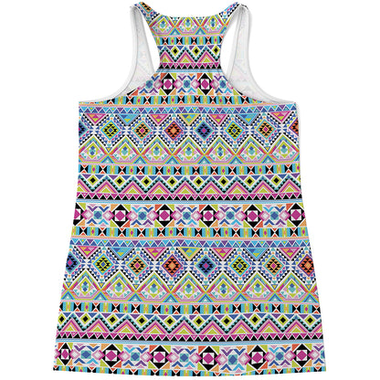 Colorful Aztec Geometric Pattern Print Women's Racerback Tank Top