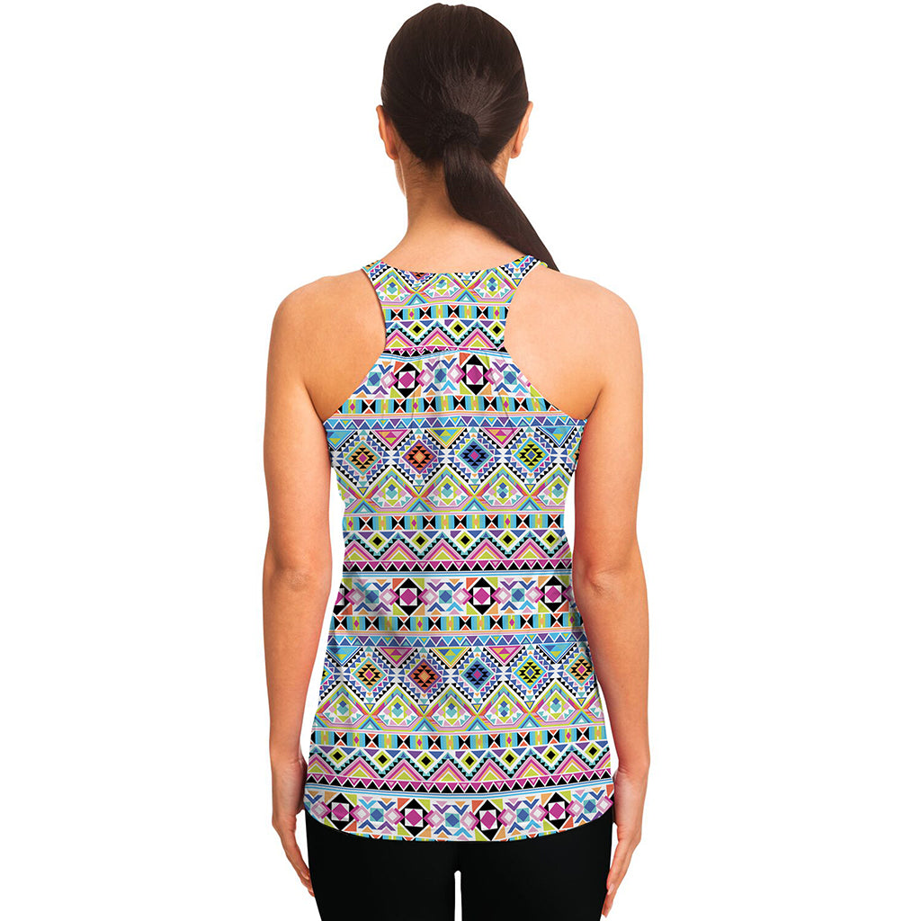 Colorful Aztec Geometric Pattern Print Women's Racerback Tank Top