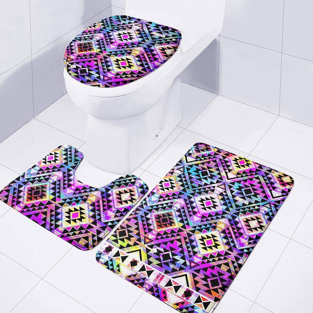 Colorful Aztec Pattern Print 3 Piece Bath Mat Set