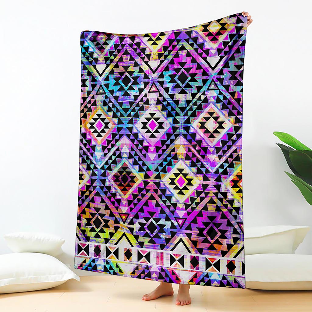 Colorful Aztec Pattern Print Blanket