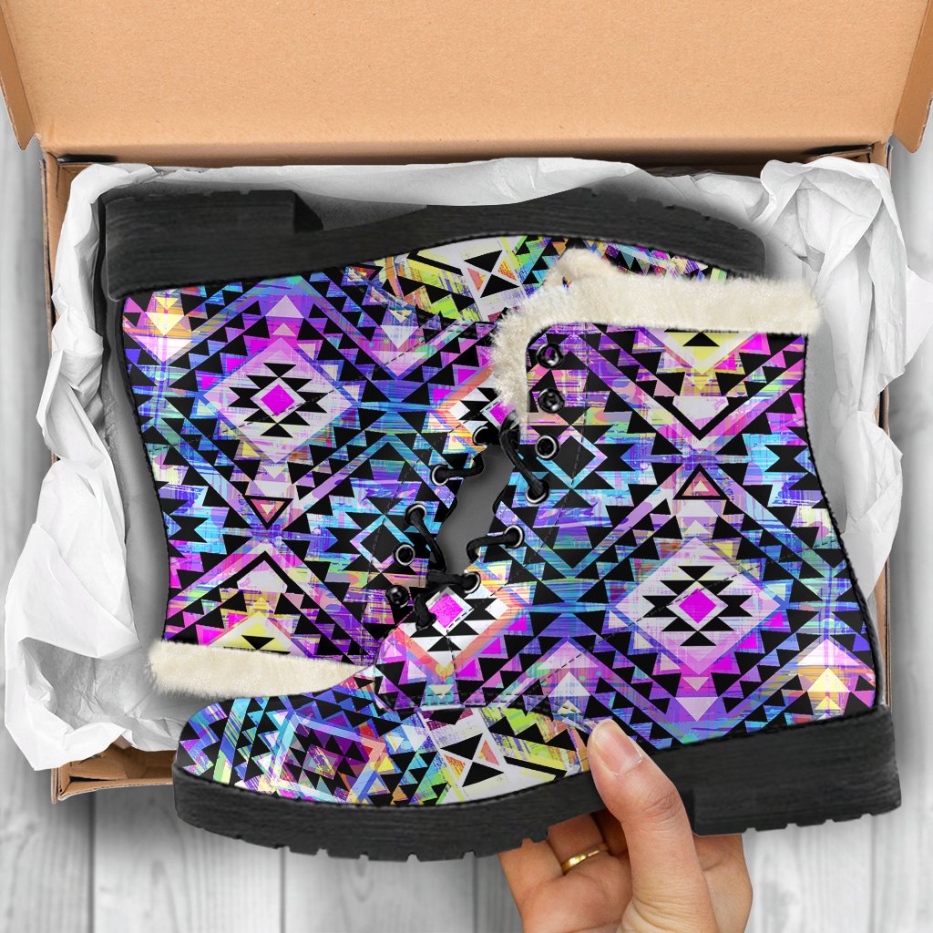 Colorful Aztec Pattern Print Comfy Boots GearFrost