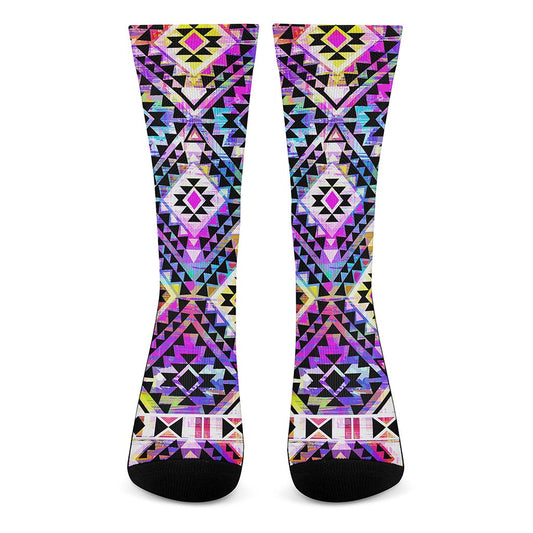 Colorful Aztec Pattern Print Crew Socks
