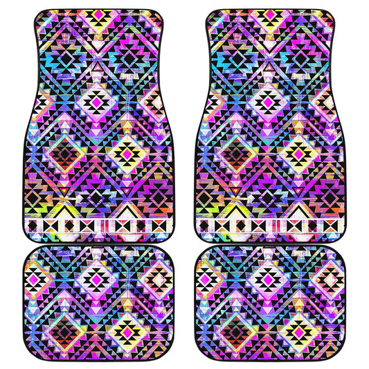 Colorful Aztec Pattern Print Front and Back Car Floor Mats