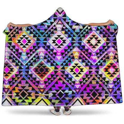 Colorful Aztec Pattern Print Hooded Blanket