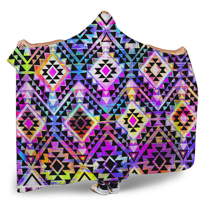 Colorful Aztec Pattern Print Hooded Blanket