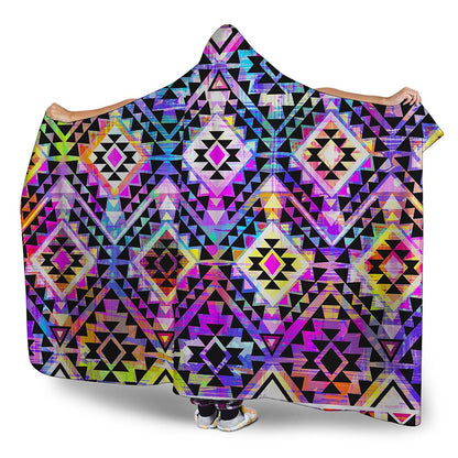 Colorful Aztec Pattern Print Hooded Blanket