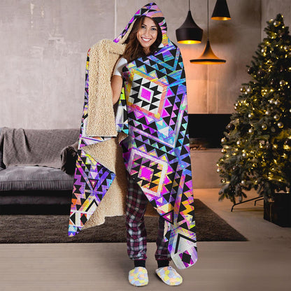 Colorful Aztec Pattern Print Hooded Blanket