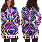 Colorful Aztec Pattern Print Hoodie Dress GearFrost