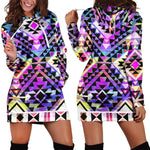 Colorful Aztec Pattern Print Hoodie Dress GearFrost