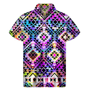 Colorful Aztec Pattern Print Men's Short Sleeve Shirt