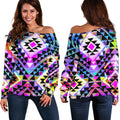 Colorful Aztec Pattern Print Off The Shoulder Sweatshirt