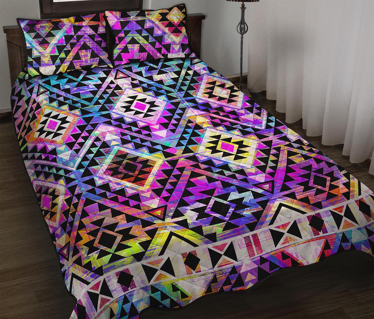 Colorful Aztec Pattern Print Quilt Bed Set