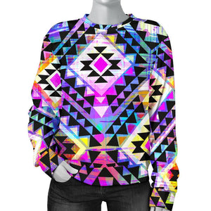 Colorful Aztec Pattern Print Women's Crewneck Sweatshirt GearFrost