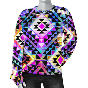 Colorful Aztec Pattern Print Women's Crewneck Sweatshirt GearFrost