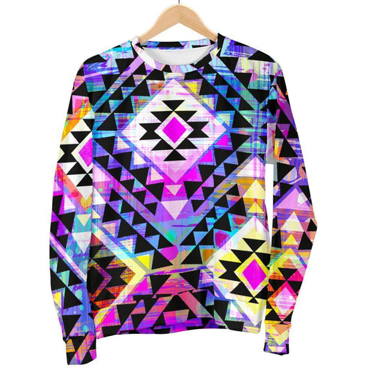 Colorful Aztec Pattern Print Women's Crewneck Sweatshirt GearFrost