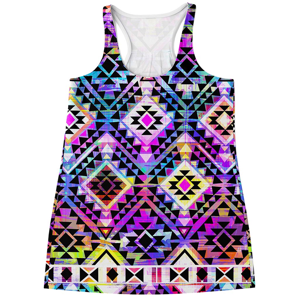 Colorful Aztec Pattern Print Women's Racerback Tank Top